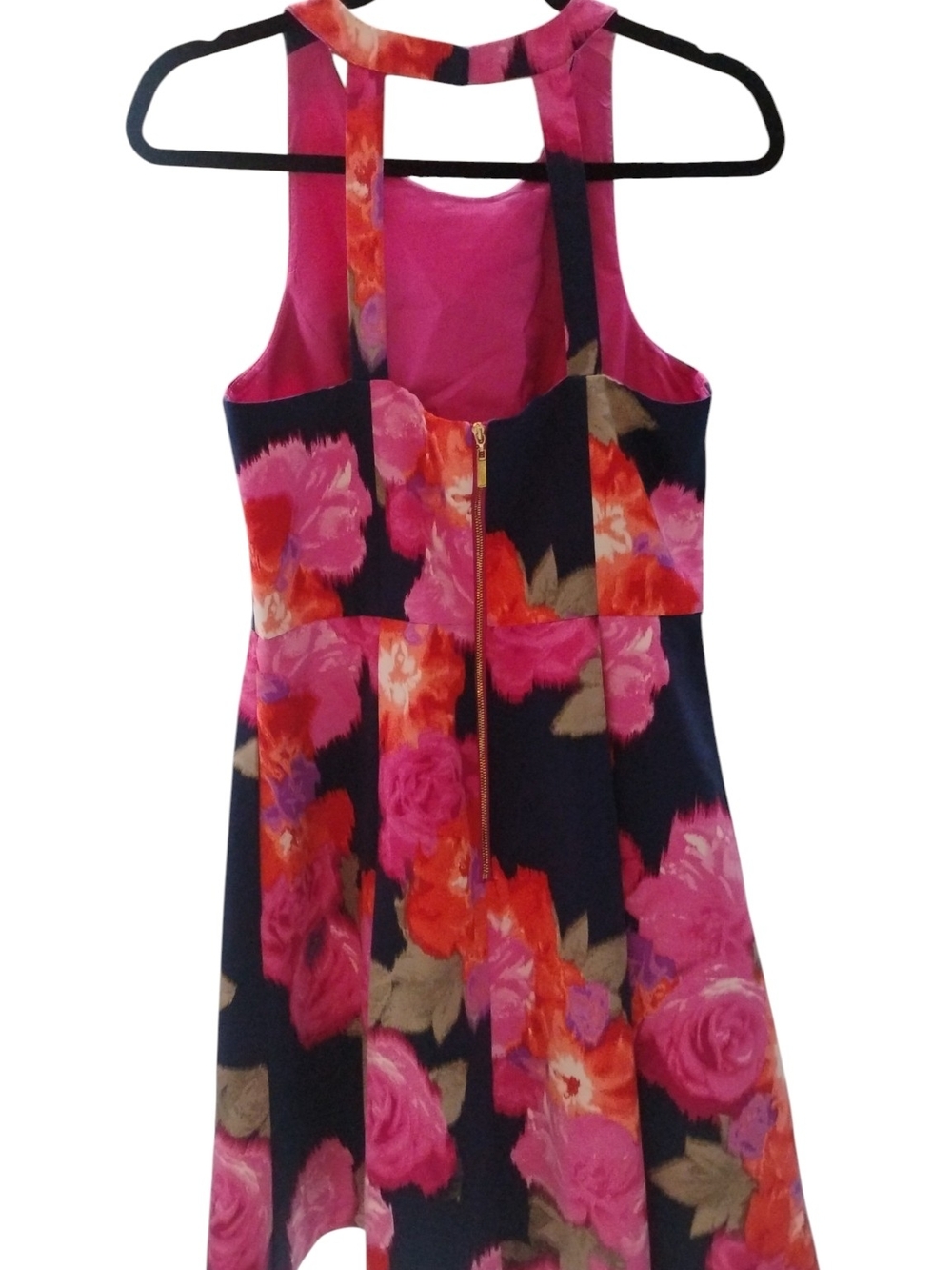 Eliza J Floral Fit & Flare Halter Dress - Navy & Pink SZ 8 - Picture 3 of 7